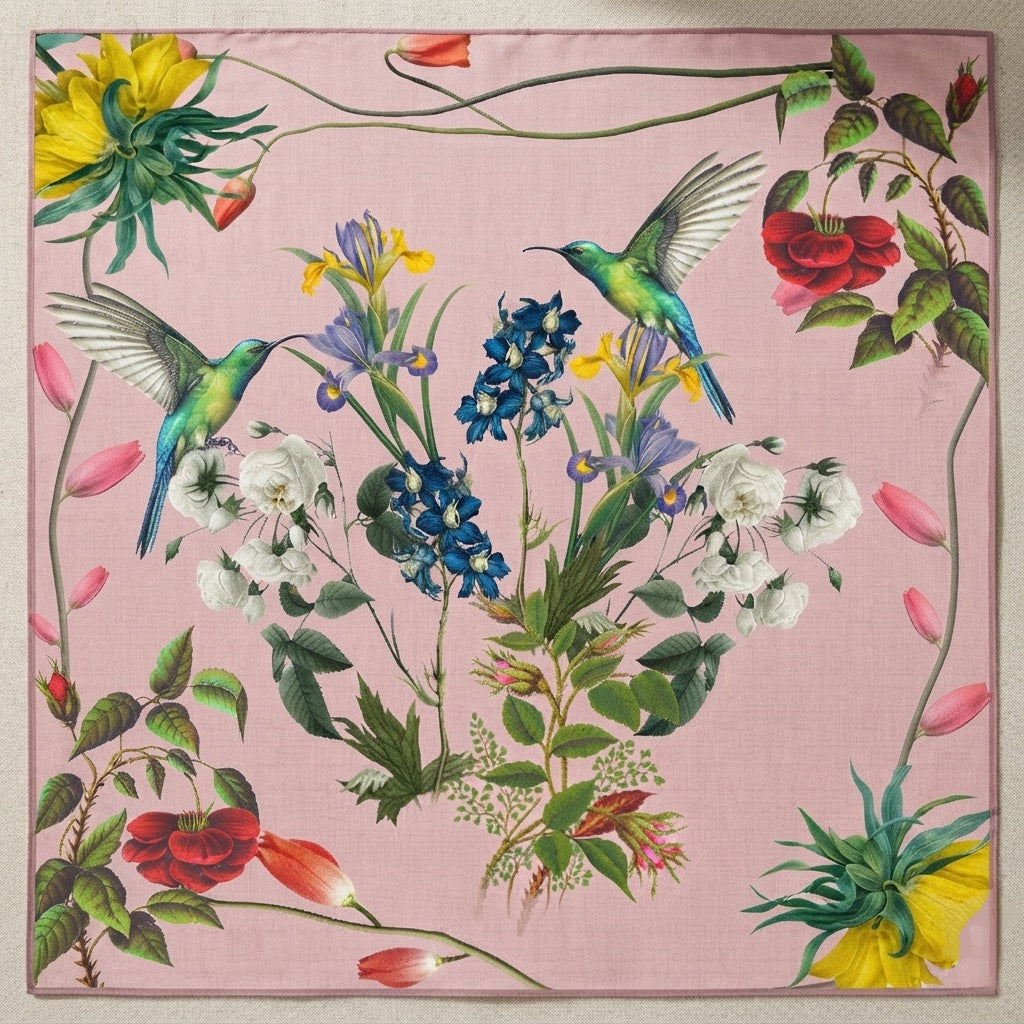 The Grand SA - Hummingbirds Paradise in Pink - Satin Chiffon